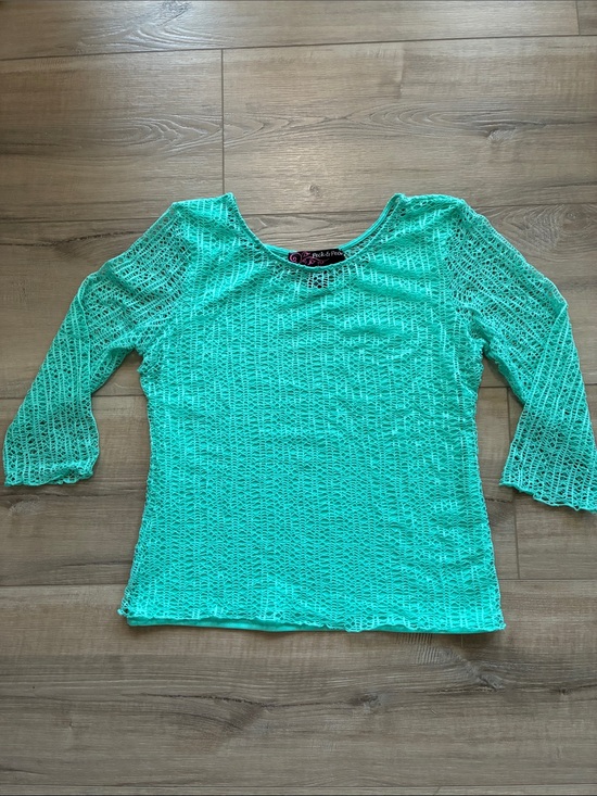 Peck & Peck Tops - Peck & Peck Mint Green Crochet Scoop-Neck Top Size S